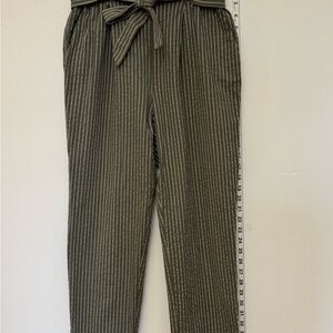 Sienna Sky Olive Striped Paperbag Waist Pants Tie Belt Tapered Women’s M